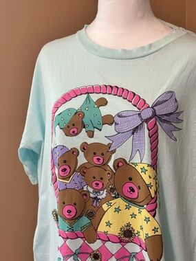 Vintage 1995 Paolo Poigli Teddy Bears Sleep Shirt Nightgown Mint Green
